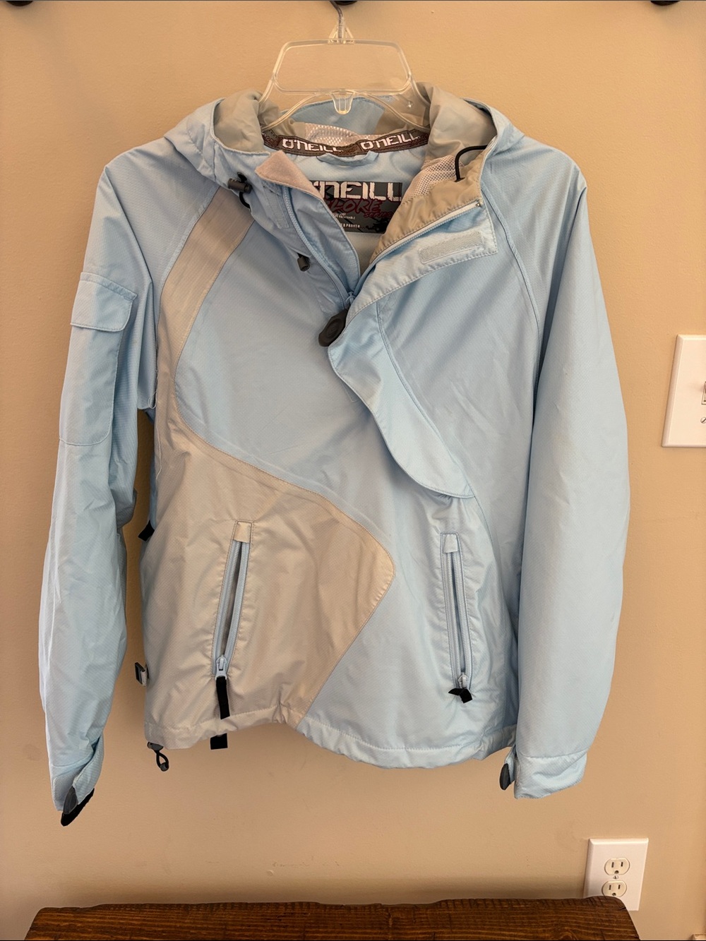 O'Neill Pale Blue and Silver Ski Jacket with Hood